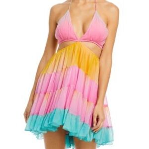 Rococo Sand Pink, Yellow, and Blue Mini Dress